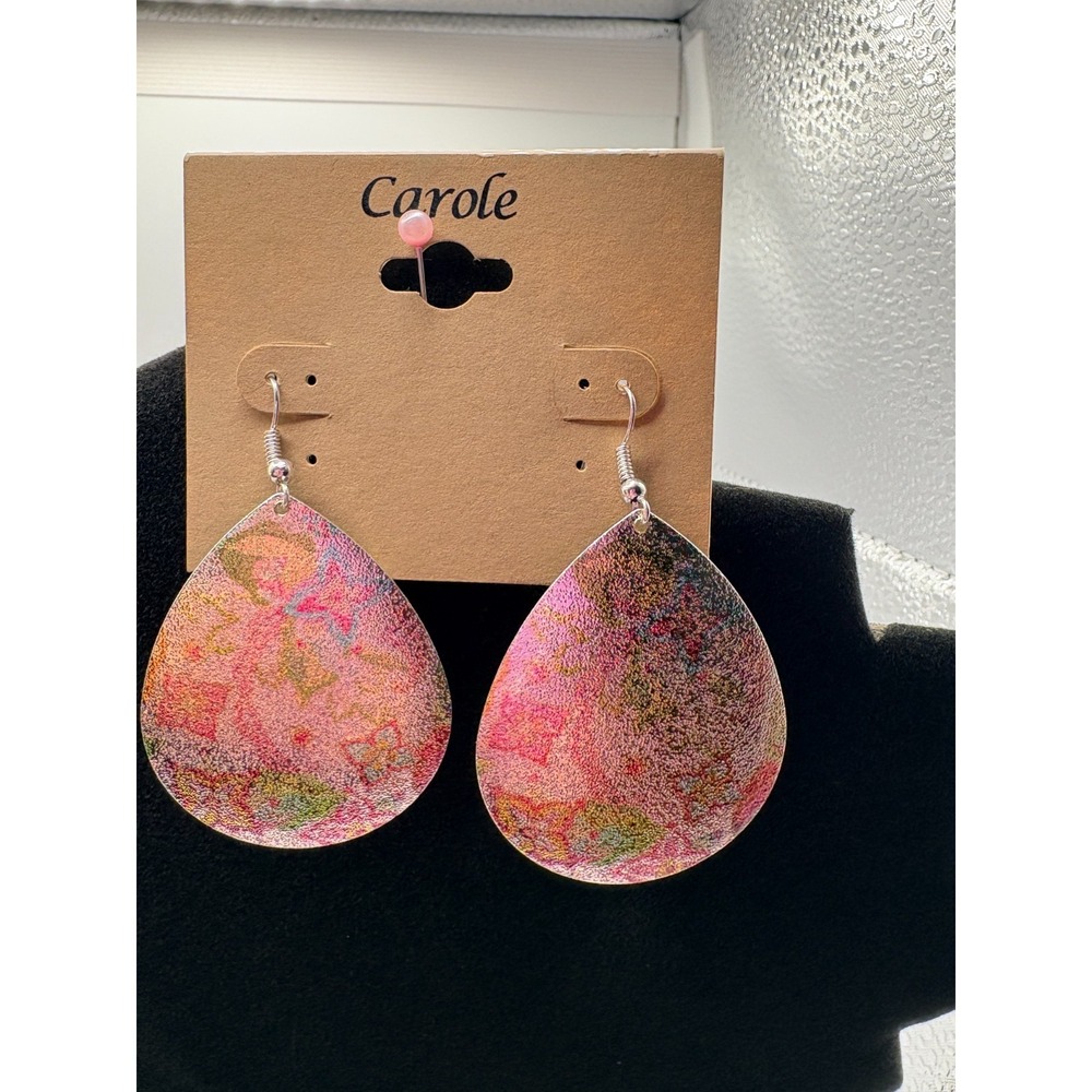 Carole Inc Boho Floral Teardrop Earrings Silver Plated Multicolor Dangle Hook